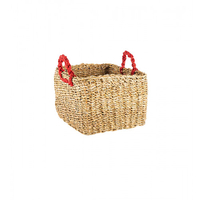 Korb eckig mit Henkel natur / rot L