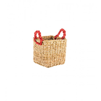 Korb eckig mit Henkel natur / rot S