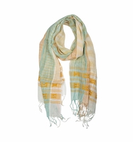 Schal Leinen,  gold / türkis,  Streifen