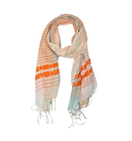 Schal Leinen,  orange / türkis,  Streifen