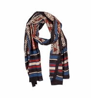 Schal rot / blau / braun Ornamente