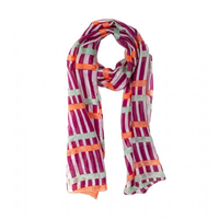 Seidenschal aubergine / hellgrün / koralle