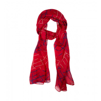 Seidenschal rot mit Stäbchen blau/ rosé