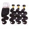 4 Bündel Haarwebereien Brasilianisches Haar Wellen Haarverlängerungen Echthaar Unbearbeitet Echthaar Haar-Einschlagfaden mit Verschluss Natürlich Schwarz Lightinthebox