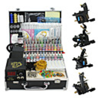 4 Geschütze Tattoo-Set mit LCD Power und 55 farbige Tinte