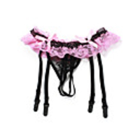 4 Gurte sexy Spitze mit Satinbänder Strapsgürtel String Set Partei Strumpfbänder