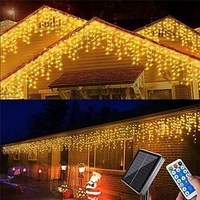 4 m 13 Fuß LED-Solar-Eiszapfen-Lichterkette,  wasserdicht,  Hochzeitsdekoration,  Vorhang-Lichterkette für Schlafzimmer,  Terrasse,  Hof,  Garten,  Hochzeitsfeier