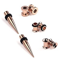 4 Paar rosévergoldete chirurgische Stahllehre Ohrschraube Konus Tunnel Expander Stretching Kit Stecker Piercing 4 Arten gleicher Größe 2g (6mm)