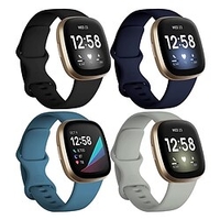 4 Packung Smartwatch-Band Kompatibel mit Fitbit Versa 3 Sense Versa 4 Sense 2 Silikon Smartwatch Gurt Verstellbar Frauen Männer Sportarmband Ersatz Armband