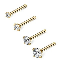 4 Stück 20g 316l chirurgischer Stahl 1, 5 mm 2 mm 2, 5 mm 3 mm klarer runder Diamant Zirkonia Kristallnase Knochennieten Ringe Stift Piercing Schmuck - Gold