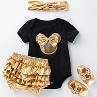 4 Stück Baby Mädchen Grundlegend Tier Schleife Ärmellos Standard T-Shirt Shorts Kleidungsset Weiß Schwarz Lightinthebox