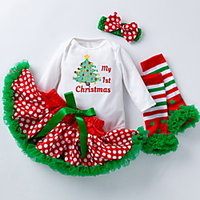 4 Stück Baby Mädchen Weihnachten Kleidungsset Aktiv nette Art Weihnachten Festival Grün Rote Zahl Buchstabe Bestickt Langarm Standard Lightinthebox
