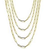 4 Stück Edelstahl Gliederkette Halskette oval Rechteck Kettenglied Halsreif zierliche Büroklammer Gliederkette Kette für Frauen Mädchen lange Kette Aussage Halsreif (Gold)