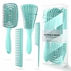 4 Stück entwirren Bürste und Haarkamm Set verworrene gewellte lockige lockige nasse trockene Öl dicke lange natürliche Haare,  Knoten Entwirrer leicht zu reinigen (grün) Lightinthebox