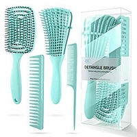 4 Stück entwirren Bürste und Haarkamm Set verworrene gewellte lockige lockige nasse trockene Öl dicke lange natürliche Haare,  Knoten Entwirrer leicht zu reinigen (grün) Lightinthebox