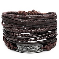 4 Stück Herren Lederarmbänder Retro Seil Geflochten Feder Einzigartiges Design Hip-Hop PU Armband Schmuck Braun Für Geschenk Alltag Lightinthebox