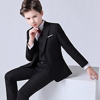 4 Stück Kinder Jungen Blazer Weste Hemd Hose formelles Set Langarm staubig blau schwarz einfarbig Kleidungsset Party besondere Anlässe Geburtstag formal sanft Anzug normal 3-13 Jahre