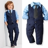 4 Stück kinderkleidung Jungen Anzug Blazer Outfit Feste Farbe Langarm Taste Set Formal Modisch Frühling Herbst 7-13 Jahre Himmelblau