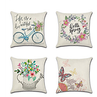 4 Stück Leinen Kissenbezug Urlaub Cartoon Schmetterling Frühlingsblumen Wurfkissen 45 45 cm Lightinthebox