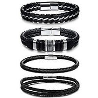 4 Stück Magnetverschluss geflochtene Lederarmbänder für Männer Wickel Lederarmband Armreif Handgelenk Manschette 8 Zoll