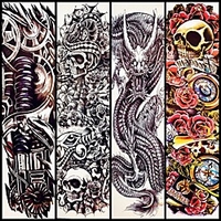 4 stücke gefälschte wasserdichte temporäre tattoo aufkleber krieger schädel schwarz wassertransfer blume arm hülse tattoo totem männer frauen tattoo aufkleber Lightinthebox