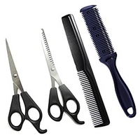 4pcs Haarschere Schneideschere Friseurhaarausdünnung Friseur Set Styling Tool Friseur Kamm Doppelseiten Haar Rasiermesser Kammschneider