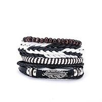 4pcs Herrn Wickelarmbänder Lederarmbänder Europäisch Modisch Leder Armband Schmuck Schwarz Für Geschenk Alltag Lightinthebox