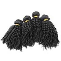 4tlg 16Inch Natural Black Kinky-Curly peruanische Jungfrau-Haar-Webart-Bundles