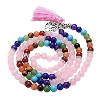 7 Chakra Buddha Mala Gebetsperlen 108 Meditation Heilung mehrschichtiges Armband / Halskette mit Baum des Lebens Quaste Charme (Rosenquarz) Lightinthebox