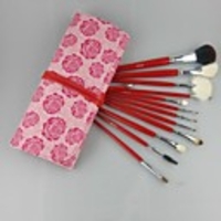 7 Stück Rot-Blumen-Muster Wolle Make-up Pinsel mit freiem Fall