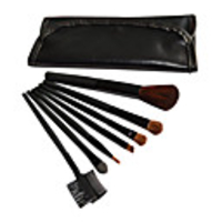 7 Stück Wolle Make-up Pinsel mit freien schwarzen Lederbeutel gesetzt