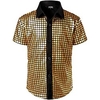 70er-Jahre-Disco-Hemden für Herren mit Metallic-Pailletten,  kurzärmliges Button-Down-Hemd,  Retro-Vintage-Kostüm der 1970er Jahre,  Performance,  Party,  Bühne,  Halloween Schlager Outfit