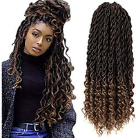7er Pack Faux Goddess Locs häkeln Haarverlängerungen,  synthetische Xpressions Flechten Haar,  tiefwelliges Faserhaar mit lockigen Enden (20 Zoll,  t1b / 27 ) Lightinthebox