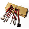 7Pcs Make-up Pinsel-Sets Ziegenhaar mit Glossy Khaki Ledertasche