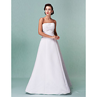 A-Linie Hochzeitskleider Trägerlos Boden-Länge Satin mit Spitzen-Overlay Trägerlos Formal Einfach Vintage Schlichte Brautkleider Übergrössen mit Spitze 2020 Lightinthebox