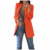 Anzug Damen einfarbig Slim Fit Turndown Kragen Blazer Cardigans mittellanger Büromantel mit Tasche Slim Jacke für Business Work Hochzeit (orange,  l) Lightinthebox