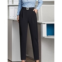 Anzughose für Damen,  Arbeitshose,  Röhrenhose,  Hose in voller Länge,  Tasche,  hoher Schnitt,  mikroelastisch,  hohe Taille,  Mode,  Streetwear,  Büro,  Schwarz,  S,  M,  Winter,  Herbst,  Herbst