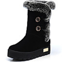 AOLUN Fashion Kaninchen-Pelz-Schnee-Stiefel (Schwarz)