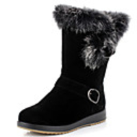 AOLUN Fashion Kaninchen-Pelz-Schnee-Stiefel (Schwarz)