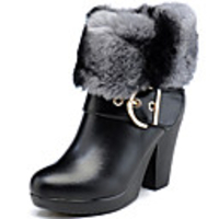 AOLUN Rabbit Fur Fashion High Heel Boots (Schwarz)