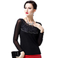 AOSBELL Damen Big Size Diamonade Netzstrumpf Langarm-Shirt (schwarz)