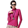 AOSBELL Damen Big Size hoher Kragen-Tupfen-Mesh-Langarm-Shirt (Fuchsia)
