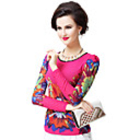 AOSBELL Damen Big Size Netz versehen,  Langarm-Shirt (Fuchsia)