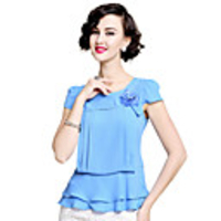 AOSBELL Damenmode Ruffle Hem Chiffon Kurzarm Shirt (blau)