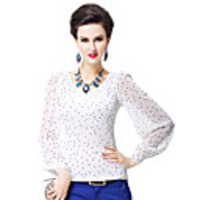 AOSBELL Damenmode-Tupfen-Print Mesh-Langarm-Shirt (weiß)