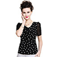 AOSBELL Damenmode Tupfen Puff Short Sleeve Shirt (schwarz)