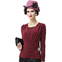 AOSBELL Frauen Moderne Big Size Diamonade Langarm-Shirt (Wein)