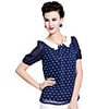 AOSBELL Frauen Süße Puppe-Kragen-Tupfen-Chiffon Kurzarm Shirt (Marine-Blau)