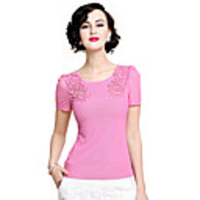 AOSBELL Frauen Stickerei Einbau Kurzarmhemd (Pink)