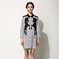 AOSIBAER Frauen Größe lose Muster Reverskleid (Screen Color)